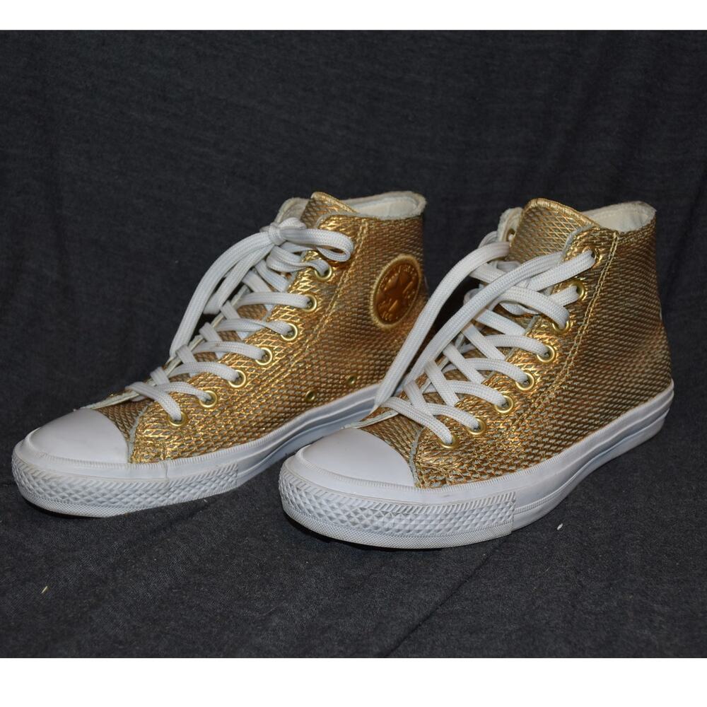 Converse Chuck Taylor Women's 9  All Star II High Top Sneakers Gold White